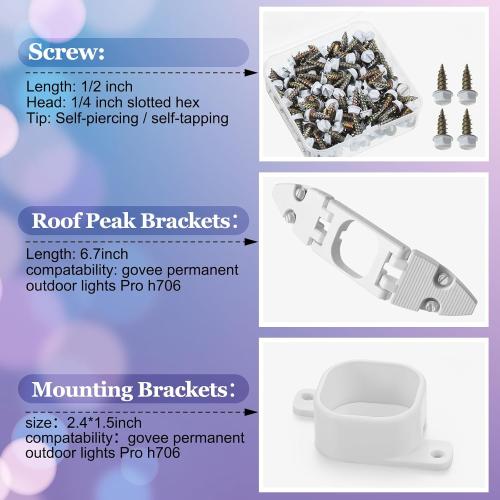 Nuanchu 99 Pcs Light Clips Set Compatible with Govee Pro H706 H806, 90 Mounting Clips & 9 Gable Light Bracket with 240 Screws Compatible with Govee Pro Outdoor Lights 100ft (White)