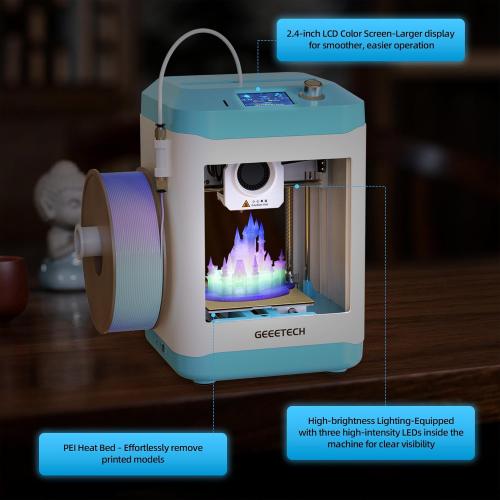 Geeetech 3D Printer for Kids & Beginners, High-Speed Mini 3D Printer, Auto-Leveling, Fully Open Source Pre-Assembled STEM Learning Tool, 3.94x4.33x3.94in Print Size for Home/School