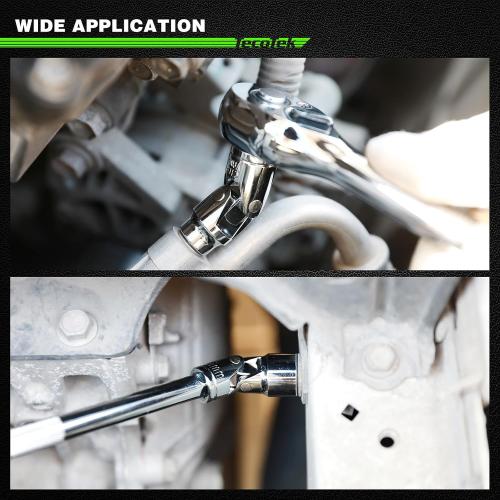 17-Piece 3/8-Inch Drive Universal Joint Socket Set, Swivel Socket Set, 6-Point, SAE (3/8 to 3/4) and Metric (10mm to 19mm), CR-V, Universal Flex Socket for Easier Access to Tight Spaces