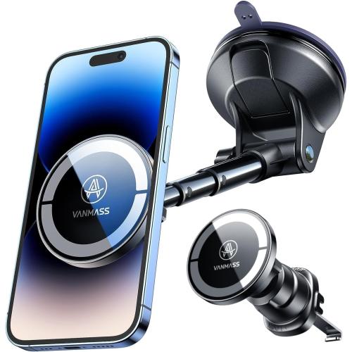 【2025 Military-Grade】VANMASS for MagSafe Car Mount【Upgraded Strongest Magnetic&Suction】Phone Holder Cell Stand for Dashboard Windshield Vent,Tesla Truck Cradle for iPhone 17 Pro Max 16 15 14 13 12 Air