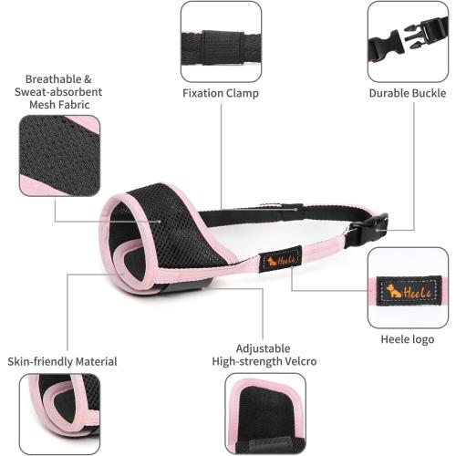 HEELE Dog Muzzle Nylon Soft Anti-Biting Barking Secure,Mesh Breathable Pets Muzzle for Small Medium Large Dogs 4 Colors 4 Sizes (L, Pink)