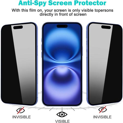 PEHAEL 3 3Pack for iPhone 16 Plus Privacy Screen Protector with Camera Lens Protector Full Coverage Anti-Spy Tempered Glass Film 9H Hardness Easy Installation Bubble Free [6.7 inch]