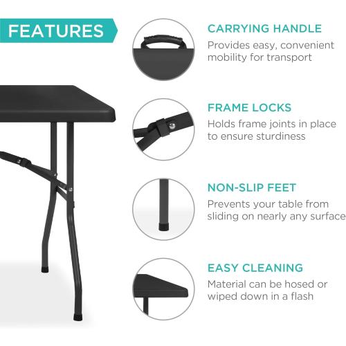 Best Choice Products 6ft Plastic Folding Table, Indoor Outdoor Heavy Duty Portable w/Handle, Lock for Picnic, Party, Camping - Black