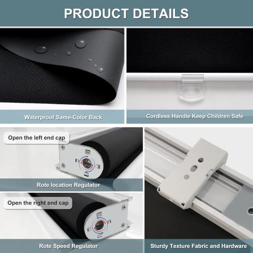 Cordless Roller Shades Blackout Blinds for Windows Room Darkening Rolled Up Shades with Spring System, UV Protection Window Shades Door Blinds for Home and Office (54 W x 72 H, Black)