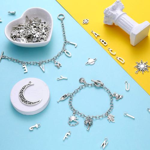 Highergo 469 Pcs Silver Charm Bracelet Making Kit DIY Bangles Bracelet Set Paperclip Chain Bracelets Alphabet Charms Jewelry Making Supplies with OT Toggle Clasp for Crafting
