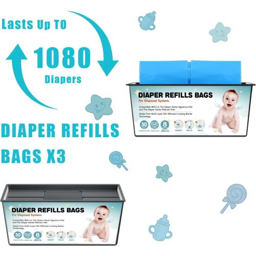 Diaper Pail Refills Bags with 30 Bags Compatible with For Genie Easy Roll Signature and Platinum Diaper Pails, 7-Layer Odor-Barrier Technology, 1 Pack (3 Pack)