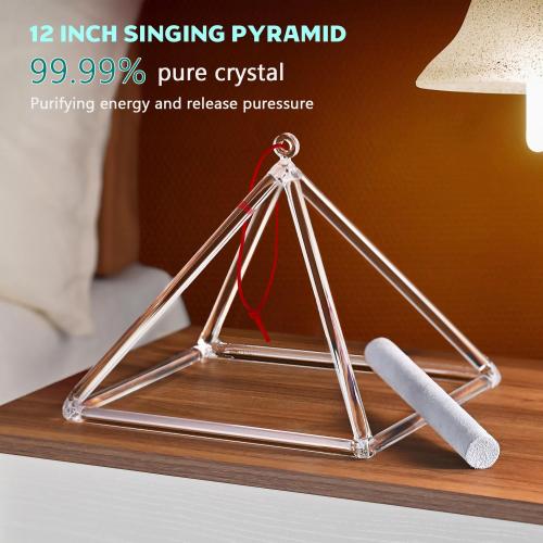 CVNC 12 Inch Quartz Crystal Singing Pyramid Healing Musical Instrument   Carry Case Bag Powerful Energy