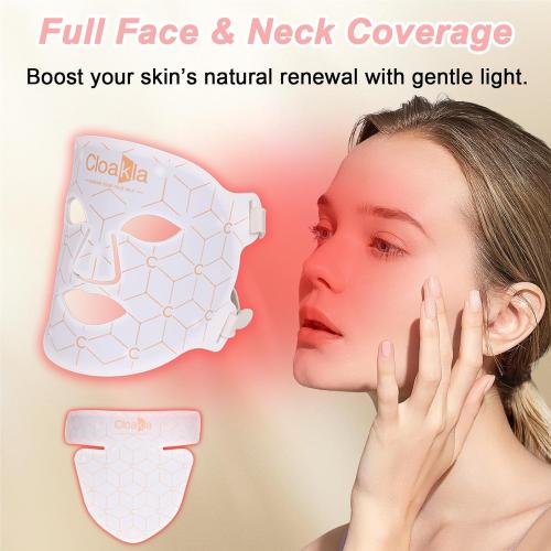 K11 Facial Beauty Red Light Mask with Neck Coverage – 7-Color Light Beauty Care Mask, Portable Foldable Silicone Design for Home Spa, Skin Refresh & Relaxation Device
