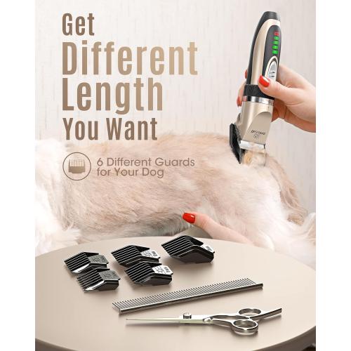 oneisall Dog Clippers Low Noise, 2-Speed Quiet Dog Grooming Kit Rechargeable Cordless Pet Hair Clipper Trimmer Shaver for Small and Large Dogs Cats Animals (Gold)