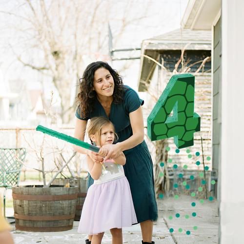 16 Inch Turtle Number 4 Pinata, Turtle Birthday Decorations, Turtle Theme Pinata with 16 Inch Stick Blindfold Confetti for Boy Girl Kids 4th Birthday Party Supplies(4th)