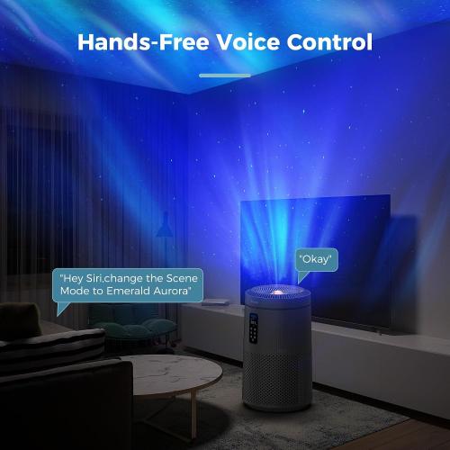 AROEVE Air Purifier for Large Rooms up to 1,782 Sq. Ft. with Star Projector, Smart WiFi, Air Quality Sensor, UV Function, and Washable Filter for Whole Home Use for a Cozy Holiday, MK09W Black