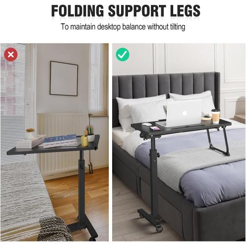 Black Adjustable Overbed Bedside Table, Hospital Bed Table with Wheels, Portable Rolling Desk, Mobile Small Standing Desk, Rolling Laptop Stand, Computer Cart