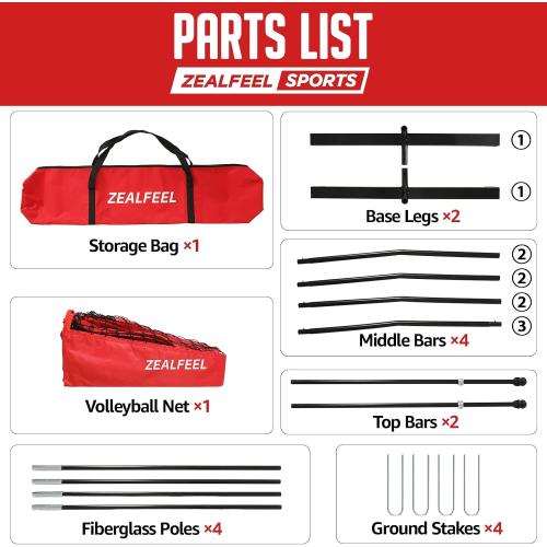 ZEALFEEL 12 FT/20 FT Portable Adjustable Volleyball Net for Backyard | Freestanding Net with Carry Bag for Hitting and Serving Drills in Backyards, Parks, Beach or Outdoor & Indoor