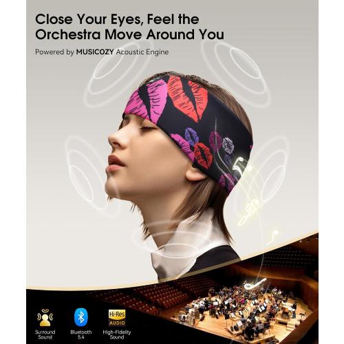 MUSICOZY Bluetooth 5.4 Sleep Headphones Headband Sports Wireless Audio | Earbuds 2 in 1 Design with Breathable Stretch Fabric, HD Stereo Sound Speakers for Workout Yoga Running, Nighttime Sleep Use