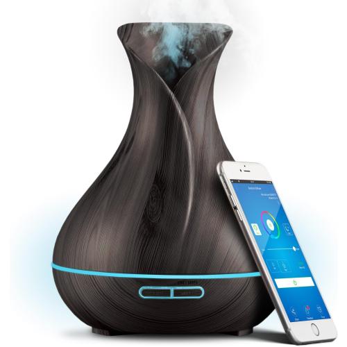 Smart WiFi Wireless Essential Oil Aromatherapy 400ml Ultrasonic Diffuser & Humidifier with Alexa & Google Home Phone App & Voice Control - LED & Timer Settings Dark Brown