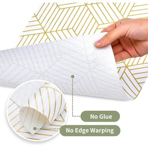 Shelf Liners for Kitchen Cabinets 12in x 20FT, Non Adhesive Cabinet Liner Strong Non-Slip Thickened Gold Geometric Drawer Liner, Easy to Clean for Shelf, Cabinet with Knife and Tape Measure