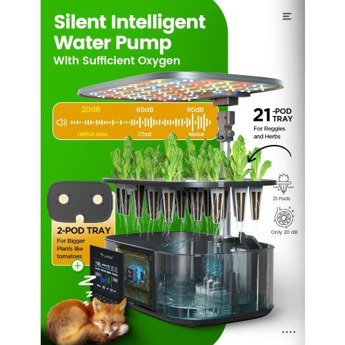 LetPot LPH-Max Hydroponics Growing System Kit, 21 Pods APP & WiFi Automatic Controlled Smart Indoor Garden with 36W LED Grow Light, Auto Drip Irrigation Kits, Self-Managed Nurturing & Watering