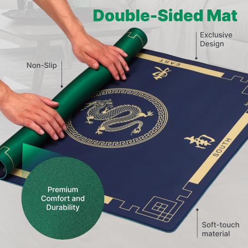 Queensell 35 Folding Game Table, Domino Table, Mahjong Table with Heavy-Duty Legs - 35 x 35 x 27 Inches with Storage Bag Double Sided Mat