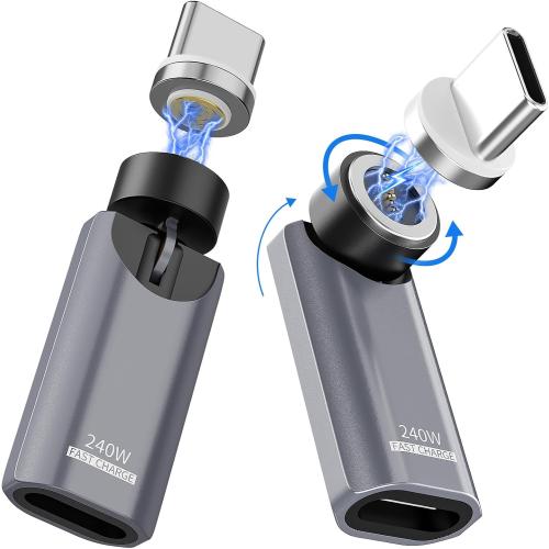 USB C Magnetic Adapter 240W(2Pack),Rotating 360° 180 Degree Magnetic Type C Port Adapter,9PIN Fast Charging for iPhone 17/16/15,MacBook Pro/Air, iPad Series, Switch,Samsung Galaxy,PS5,PSVR2 Gray