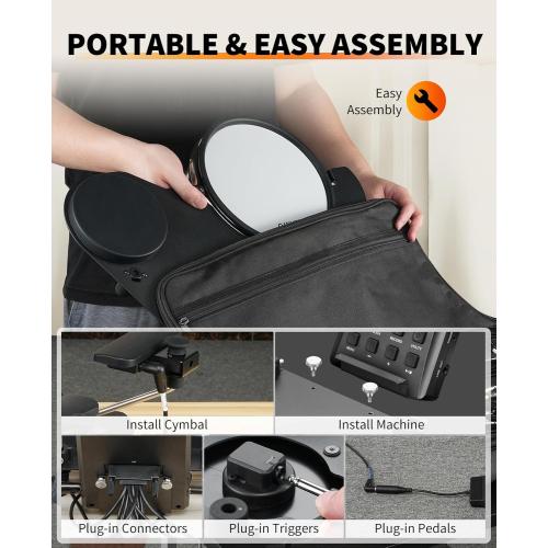 LEKATO Electronic Drum Set, Portable Electric Drum Set for Beginner with Quiet Mesh Snare Drum Pads, 220  Sounds, USB MIDI, 2 Switch Pedal, Electric Drum Kit with Sticks, Travel Bag