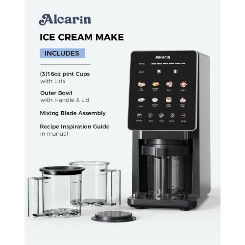 Alcarin Ice Cream Maker with 1 Pint (Not Freezer), Frozen Treat Machine