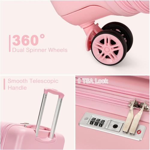 Kono Airline Approved Carry On Luggage, 22x14x9 inches, with TSA Lock, 20 Inch Expandable Lightweight Hardshell Suitcase (Pink, Suitable for 1-3 Days of Travel) ❗MISSING EXTENDING HANDLE❗