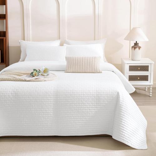 Set of 3 Size 128x 120 Color White Lady Ann Oversized King Quilt 128x120, White Oversized King Bedspreads Set for Bed, Lightweight & Soft Farmhouse Coverlet All Season Extra Large 3 Pcs Quilted Bedding Sets