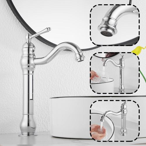 GGStudy 360° Swivel Chrome Single Handle One Hole Bathroom Sink Faucet Matching with Pop Up Drain