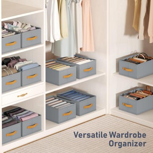 DIMJ Wardrobe Clothes Organizer - Foldable Closet Drawer Organizer Dividers for Jeans, Pants, Sweater, T Shirt, Storage Bins with Handles for Shelf