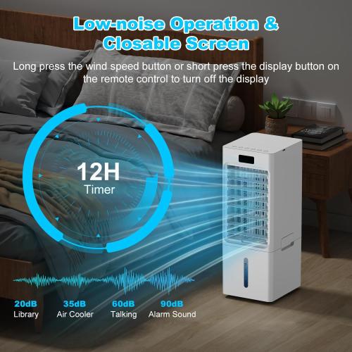 Evaporative Air Cooler, 6L Windowless Portable Air Conditioners, 4-IN-1 Swamp Cooler with 4 Ice Packs, 4 Modes & 3 Speeds, Auto Oscillating, 12H Timer, 17FT Remote, Cooling Fan for Office, Home
