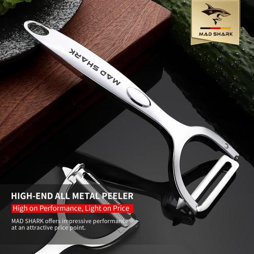MAD SHARK Ultra Sharp Vegetable Peelers for Kitchen 10 Years No Rust Stainless Steel Serrated Potato Peeler Easy to Use Y Peeler with Durable Non-Slip Ergonomic Grips for Carrots, Fruits, Veggie