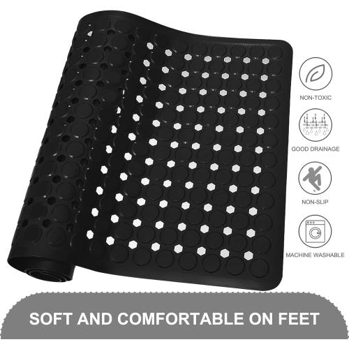 Bath Mat for Tub & Shower, Non Slip Soft Bathmat with Suction Cups & Drain Holes, Machine Washable Bathtub Floor Liner Mats for Bathroom, 35x16 Inch, Black