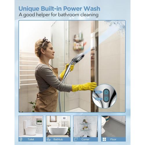 MakeFit Dual Handheld Shower Head Combo, 2-in-1 Rain Shower Heads System 8 Inch Rainfall Shower Head and 10 Modes High Pressure Hand Held Showerhead with Built-in Power Wash