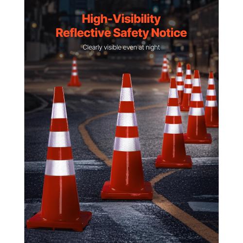 VEVOR Safety Cones, 6 x 36 Traffic Cones, PVC Orange Construction Cones, Reflective Collars Traffic Cones with Weighted Base Used for Traffic Control, Driveway Road Parking and School Improvement