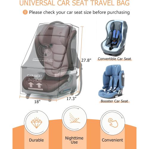MCBD Car Seat Travel Bag for Airplane, Foldable Baby Carseat Backpack for Travel Padded Carseat Carrier for Airport Gate Check, Infant Stroller Cover with Reflective Strips