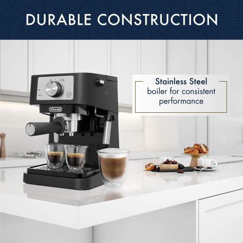 De'Longhi Stilosa Manual Espresso Machine, Compact Coffee Maker, 15 Bar Pump Pressure, Manual Milk Frother Steam Wand for Authentic Single & Double Espresso, Lattes & Cappuccinos, Tamper Included