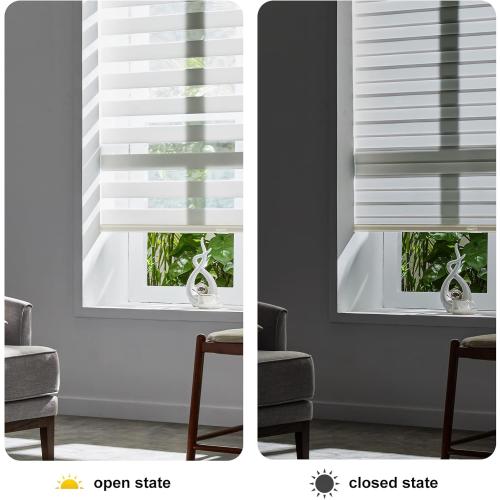 Persilux Cordless Zebra Blinds for Windows Free-Stop Roller Windows Shades (24 W X 72 H, Cream) Dual Layer Light Control for Day and Night, Light Filtering Sheer Shades for Home, Bedroom,
