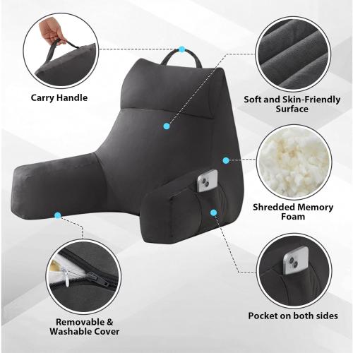 Back Pillow for Bed Sitting up, Reading Pillow for Sitting in Bed Adult, Back Support Pillow, Memory Foam Sit up Lounge Backrest Pillow with Arms for TV, Couch, Chair, Dorm,