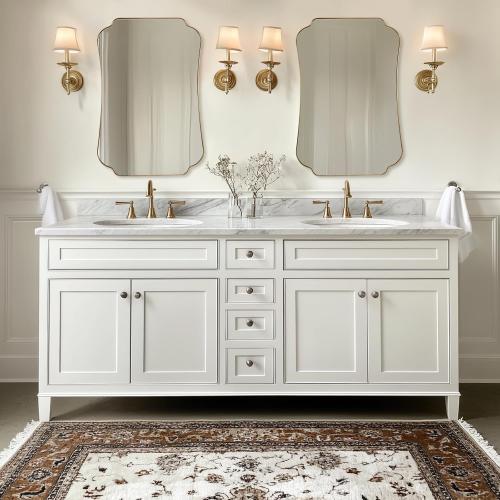 ANDY STAR 24x36 Gold Mirror, Brushed Brass Scalloped Wall Mirror, Bathroom Wall Mirror with Stainless Steel Metal Framed Ideal for Bedroom, Hallway