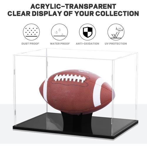 Football Display Case Full Size, Acrylic Clear Box with Stand, UV Protected Memorabilia Holder, for Autographed Football Fans & Collectors, Sports Collectibles