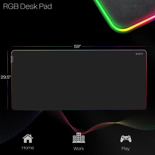 VIVO Large 60 x 30 inch Full Size Desk Pad with RGB Lighting for Office Ambience and Immersive Gaming, Oversized Mouse Pad Table Top Cover, 12 Color Modes, Non-Slip Base, Black, DESK-PAD60-30