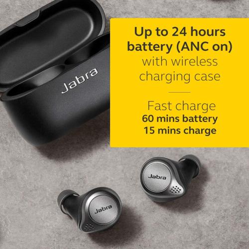 USED (usados) Jabra Elite 75t– True Wireless Earbuds with Charging Case, Titanium Black – Active Noise Cancelling Bluetooth Earbuds with a Comfortable, Secure Fit, Long Battery Life, Great Sound