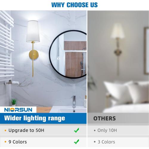 NIORSUN Gold Battery Operated Wall Sconce Set of 2,Rechargeable Wall Lights with 5200mAh Dimmable Detachable Bulbs and Remote,9 Colors Wireless Sconces for Bedroom Living Room Hallway