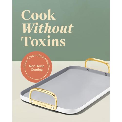 Caraway Double Burner Griddle - 19x12” Griddle Pan - Non-Stick Ceramic Coated - Non Toxic, PTFE & PFOA Free - Oven Safe & Compatible with All Stovetops - White
