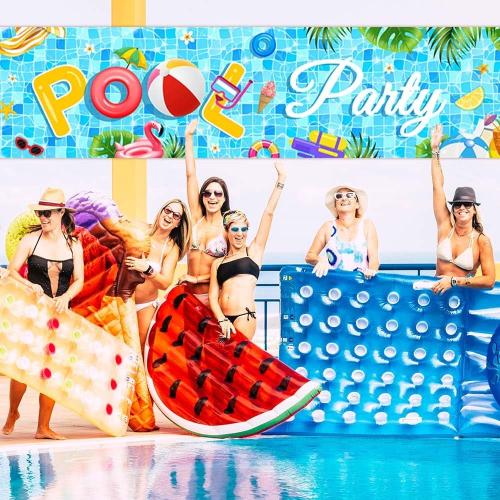 AIBIIN Pool Party Banner Summer Swimming Pool Yard Sign Decorations Splish Splash Summer Pool Decorations Hanging Outdoor Gate Decor Fence Banner Indoor Wall Decor 98x20inch