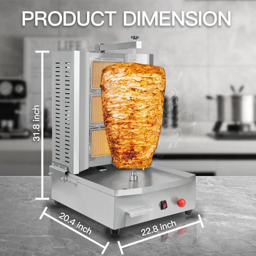 3 Burners Shawarma Grill Machine Commercial Vertical Rotisserie Grill Gyro Meat Doner Kebab Machine for Kitchen Restaurant