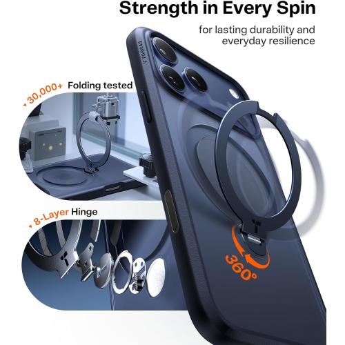 TORRAS Ostand Q3 Spin for iPhone 17 Pro Case with 360 Magnetic Stand, Fit for MagSafe, Camera Control, Built-in Kickstand, 4X Military-Grade Shockproof Slim Phone Case for iPhone 17 Pro, Deep Blue