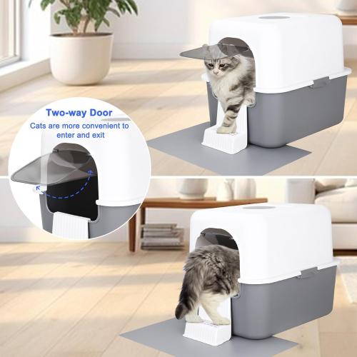 Sfozstra Grey Enclosed Cat Litter Box - Top & Front Entry | PP Material, Lift-Off Buckle Lock, High Sides, Odor Control Deodorizer, Sand Pedal, Carry Handle, for Cats Under 8 Lbs‼️incomplete missing accessories ‼️