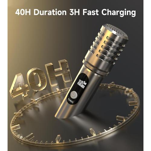Wireless Microphones, Microphone with One-to-One Chip Connection and Rechargeable Receiver, 40H Duration, 200FT Range Receiving, Less Latency, Metal Construction Microphone for Singing