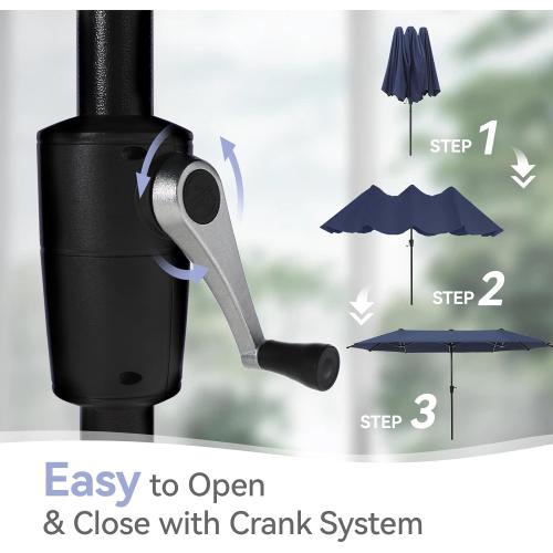 GREEN PARTY 13 ft Outdoor Patio Umbrella, Large Rectangular Table Umbrellas | Double-Sided, UV & Fade Resistant Canopy for Deck Poolside Garden Backyard, Market Umbrella with Crank & 1.5 Pole, Navy Blue
